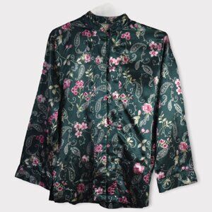 Amanda Stewart Kimono Top S Womens Green Pink Floral Paisley Long Sleeve